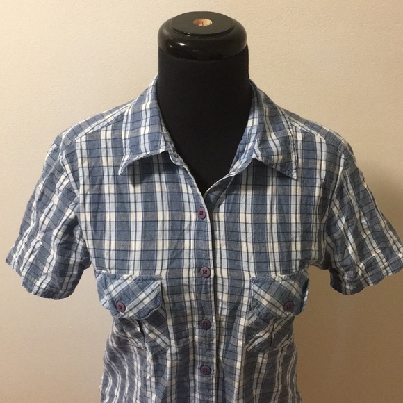 VTG 90s Arizona Jeans Short Sleeve Blue Plaid Shirt, S - Picture 5 of 7